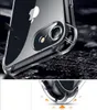 Close-up of a transparent phone case on a dark, textured surface, showing the corner and camera area. Produktbild-Vorschau