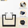 A product image showcasing table legs with close-up details and descriptive text. Produktbild-Vorschau