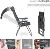 A collage of images showcasing a foldable garden chair, its features, and benefits. Produktbild-Vorschau