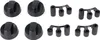 Four black stove knobs and two sets of three black adapters are arranged on a white background. Produktbild-Vorschau