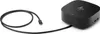 A black HP USB-C Dock G5 is shown on a white background with a black USB-C cable attached. Produktbild-Vorschau