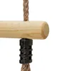 A close-up view of a wooden trapeze bar with a rope and a black grip attachment. Náhled obrázku produktu