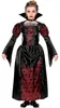 Rot-schwarzes Vampirkleid für Kinder mit Gothic Details, Schnürung, Stehkragen, Puffärmeln und Spinnennetzmuster in Frontansicht. Anteprima dell’immagine prodotto