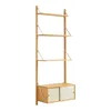 A wooden wall shelf with two white cabinet doors on a white background. Voir les images du produit
