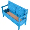 A blue wooden garden bench with its storage compartment open, showing a brown insert. Anteprima dell’immagine prodotto