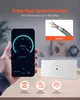 A hand holding a smartphone displaying a speed test, next to a white networking device, with icons and text about network performance. Náhled obrázku produktu