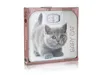 The image shows the retail packaging of a mechanical personal scale with a kitten design. Voir les images du produit