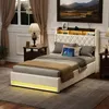 A bedroom scene featuring a bed with LED lighting, a nightstand, and a window with curtains. Náhled obrázku produktu