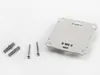 A mounting plate, screws, and wall anchors are laid out on a white background. Produktbild-Vorschau