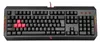 A top-down view of a black gaming keyboard with red accents on some keys. Podgląd zdjęcia produktu