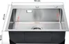 A stainless steel kitchen sink with dimensions indicated by measurement lines and text. Podgląd zdjęcia produktu
