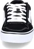 A close-up, front-facing view of a black and white Vans sneaker. Voir les images du produit