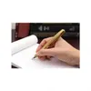 A hand holding a gold fountain pen over a notebook. Produktbild-Vorschau