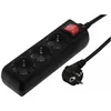 A black power strip with three outlets and a red on/off switch, along with its plug, is shown against a white background. Anteprima dell’immagine prodotto
