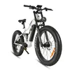 A white electric mountain bike with fat tires is shown against a white background. Produktbild-Vorschau