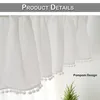 Kurzgardine Weiß Pompom Bistro Gardine Leinen-Optik Produktbild-Vorschau 4