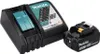 A black Makita battery charger and an 18V battery are shown on a white background. Produktbild-Vorschau
