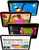 A collage of four iPads, each displaying different content on its screen, arranged in a staggered formation. Produktbild-Vorschau