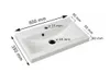 A diagram of a white sink with dimensions indicated by arrows and text. Náhled obrázku produktu