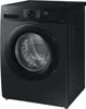 A black Samsung washing machine is shown from a three-quarter angle. Produktbild-Vorschau