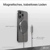 A smartphone with a magnetic wireless charger attached, and a USB-C cable. Anteprima dell’immagine prodotto