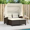 vidaXL Gartensofa 2-Sitzer mit Dach und Hockern Braun Poly Produktbild-Vorschau 3