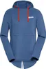 Blauer Hoody mit Kapuze von La Sportiva für Damen; mit roten Kordeln und seitlichem Schlitz. Produktbild-Vorschau