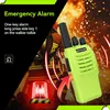 A firefighter in the background with flames and sparks, a neon yellow walkie-talkie in the foreground, and an emergency siren icon. Produktbild-Vorschau