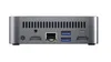 The back panel of a small, gray mini PC is shown against a white background. Produktbild-Vorschau