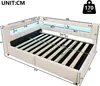 A diagram of a bed with dimensions and features highlighted. Produktbild-Vorschau