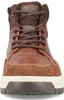 A close-up front view of a brown leather bootie. Anteprima dell’immagine prodotto