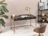 A modern home office setup with a black marble desk, a gold lamp, and a plush chair. Voir les images du produit