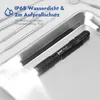 A black WUBEN PL01 LED pen flashlight is placed on a metallic tray next to dental instruments. Text overlays describe its features. Produktbild-Vorschau