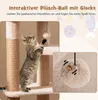 A kitten playing with a cat tree, with a close-up of a toy ball with a bell. Náhled obrázku produktu