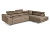 A brown sectional sofa with a chaise lounge, shown from a side angle against a white background.