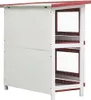A two-tiered wooden hutch with red trim and wire mesh windows, shown from a side angle against a white background. Produktbild-Vorschau
