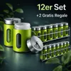 12 Gewürzstreuer Set Gewürzregal Salz Gewürz Streuer Dosen Produktbild-Vorschau 1
