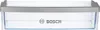 A clear plastic refrigerator door shelf with a gray trim and the Bosch logo. Anteprima dell’immagine prodotto