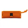 A side view of an orange portable speaker with a black port cover and a cord attached. Voir les images du produit
