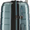 A close-up view of a teal suitcase, focusing on the zipper, combination lock, and TSA logo. Produktbild-Vorschau