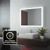 A modern bathroom with a lit mirror above a sink. Produktbild-Vorschau