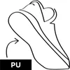 A black and white line drawing of a shoe sole with an arrow pointing to it and the text 'PU' below. Produktbild-Vorschau