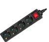 A black power strip with four sockets and a red on/off switch, isolated on a white background. Náhled obrázku produktu