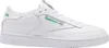 A single white Reebok Club 85 sneaker with green accents is shown against a white background. Voir les images du produit