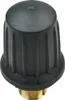 A close-up studio shot of a black and gold valve cap. Náhľad obrázku produktu