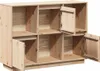 An open wooden cabinet with multiple compartments and doors. Anteprima dell’immagine prodotto