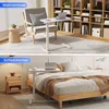 A collage showing a height-adjustable laptop table in two different settings: a living room and a bedroom. Voir les images du produit