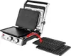 An open contact grill with removable waffle plates shown next to it. Produktbild-Vorschau