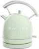 A mint green electric kettle with a silver handle and accents against a white background. Produktbild-Vorschau