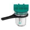 A product shot of a water filter with a green top and a clear body, mounted on a black handle. Produktbild-Vorschau